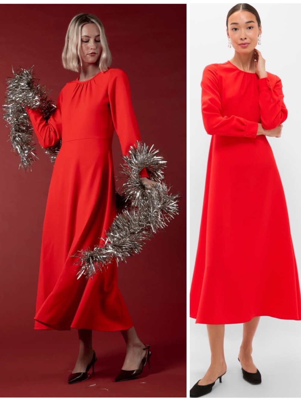 NWT Hunter Bell Red Delancey Midi Long Sleeve Crepe Dress Size Women’s 6